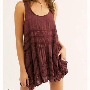 free people | maroon polka dot voile trapeze slip lace mini dress